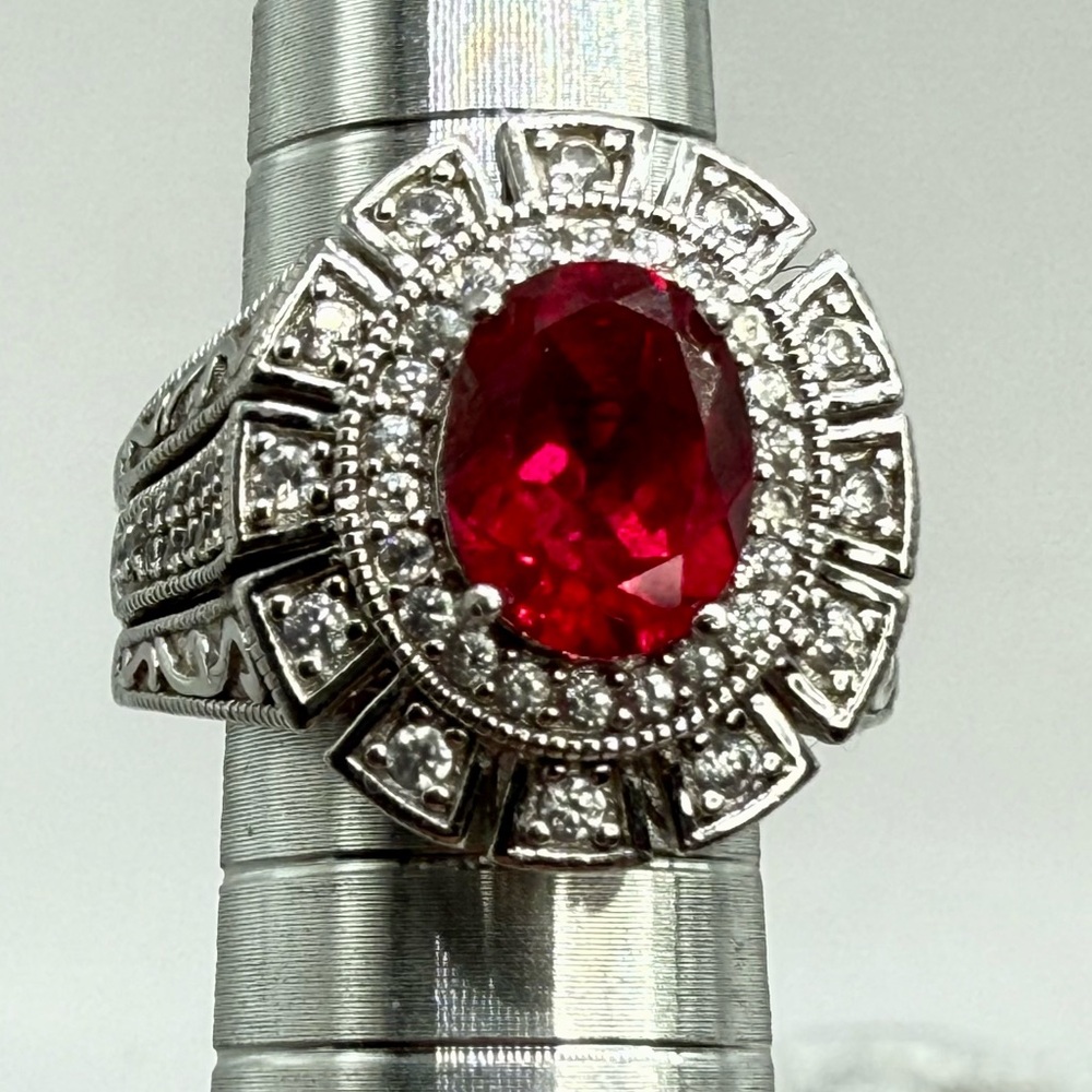 Vanna K for Bella Luce 2.80ct Ruby & Zirconia Halo Ring Sterling Silver Sz 5 - Picture 12 of 17